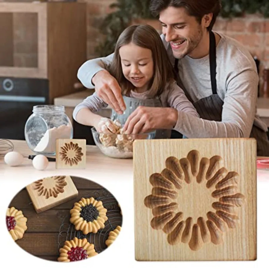 SHXI Wooden Cookie Mold 3D Embossing Baking Tool For Holidays