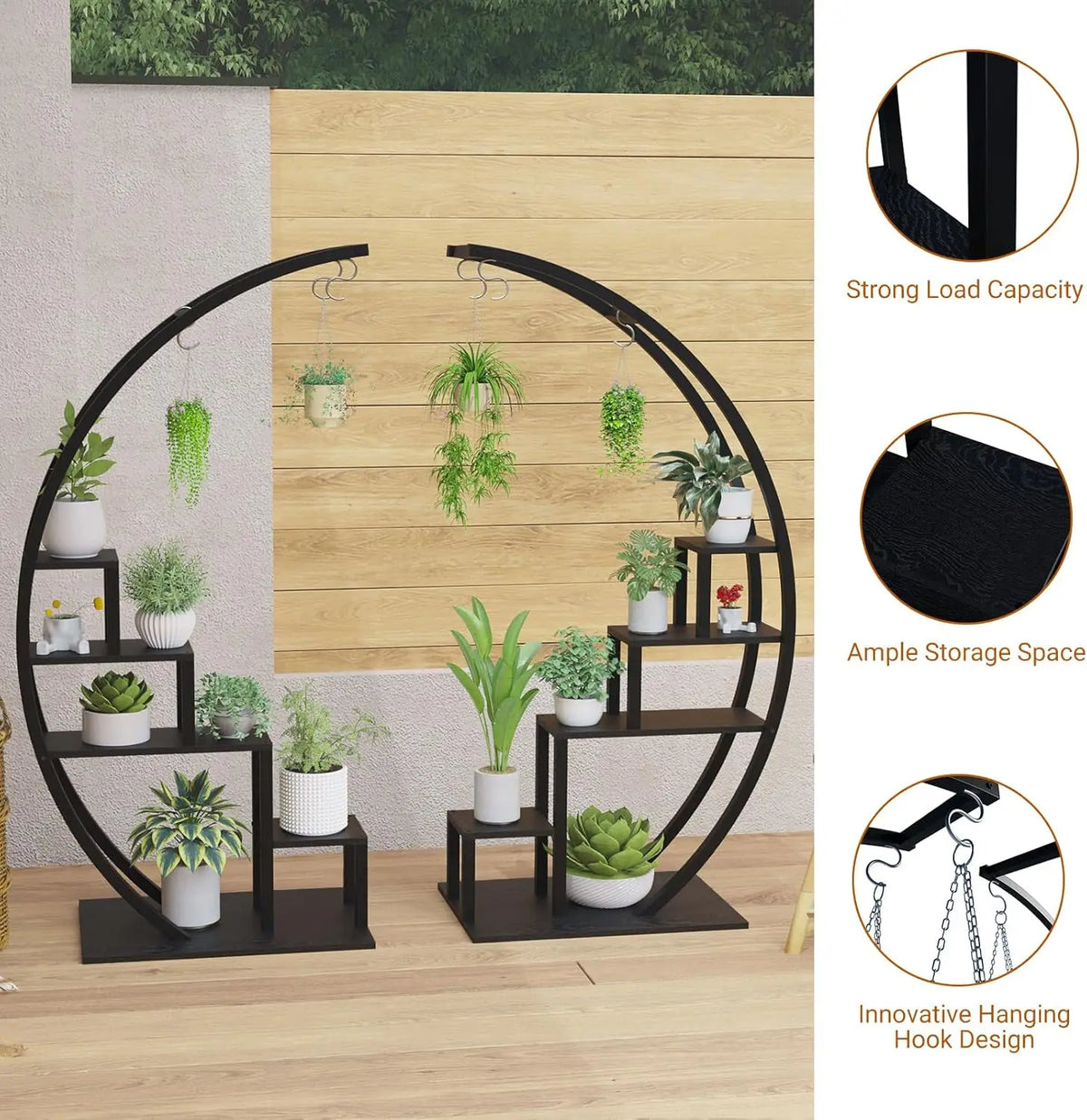 Twister.Ck 5 Tier Metal Half Moon Plant Stand Indoor Patio Shelf