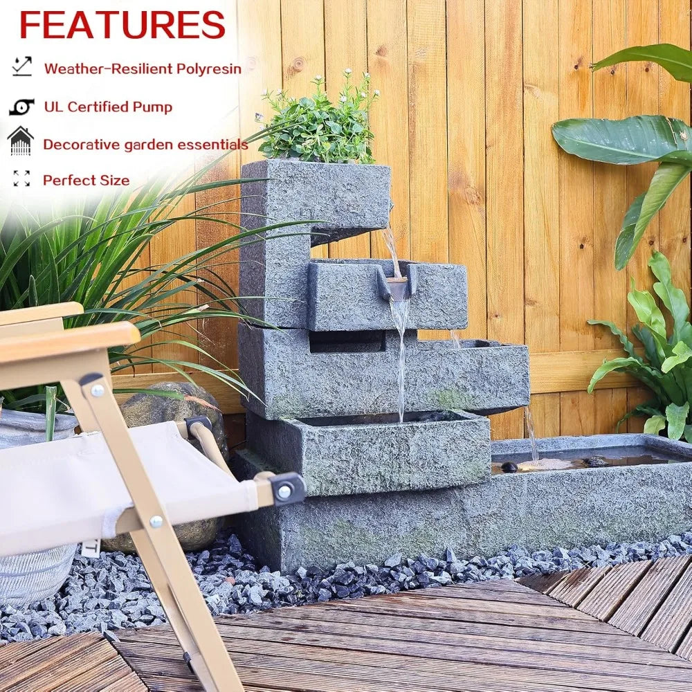 Tankana Tiered Water Fountain For Outdoor Garden With LED
