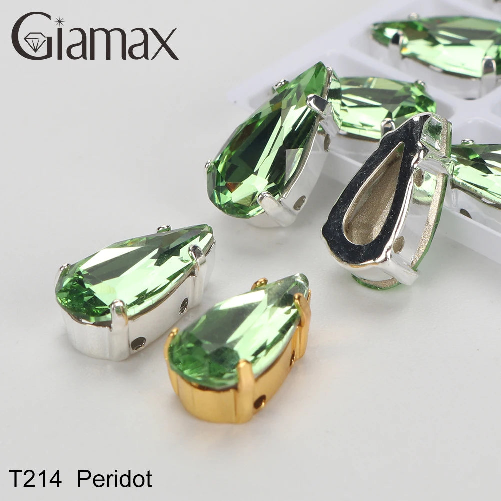 Giamax Tear Drop Glass Crystal Sewing Stone Sew on Rhinestones Gold Silver Claw Rhinestones For Garment Clothes Bags