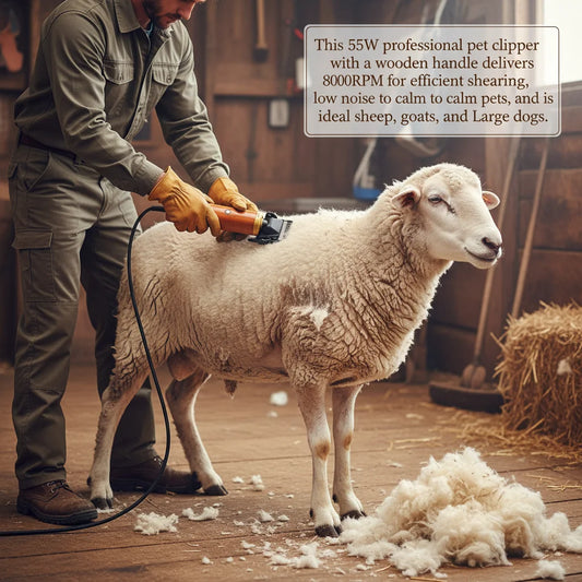Electric Pet Clipper 55W, Professional Corded Animal Shears for Sheep Goats Dogs, Low Noise with Wooden Handle US Plug
