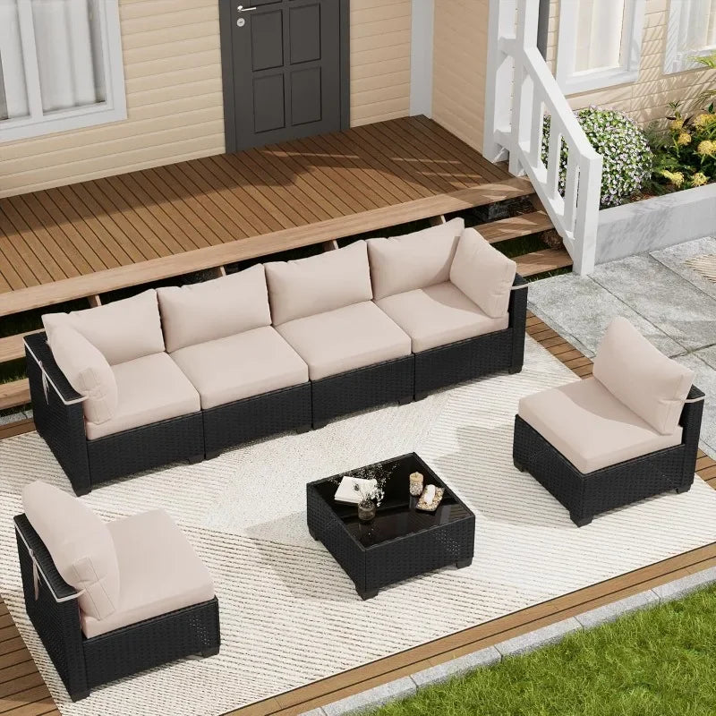 LOUVIXA 7 Piece Outdoor Patio Furniture Set, Outdoor Sectional Sofa, Wicker Rattan Patio Furniture, Patio Conversation Set