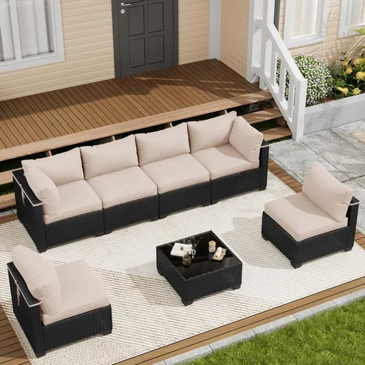 LOUVIXA 7 Piece Outdoor Patio Furniture Set, Outdoor Sectional Sofa, Wicker Rattan Patio Furniture, Patio Conversation Set