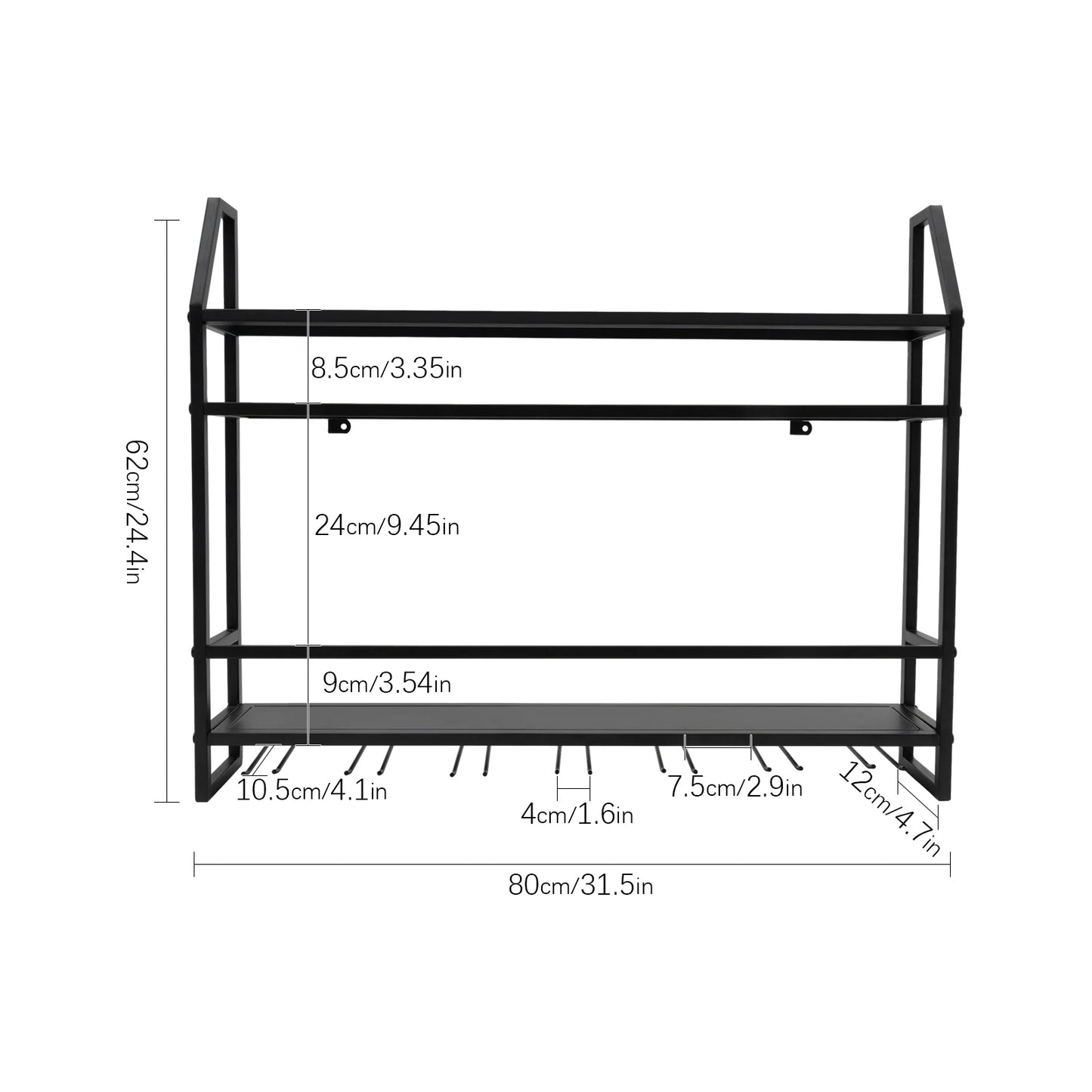 Double-layer Wine Rack Wall-Mounted Glass Holder Shelf Organizer Shelves Storage 7 Glasses Hook Hanging for Kitchen Restaurant