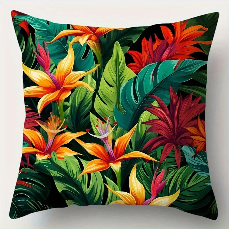 Tropical Flower Velvet Pillow Covers Set of 4 Polyester Cushions