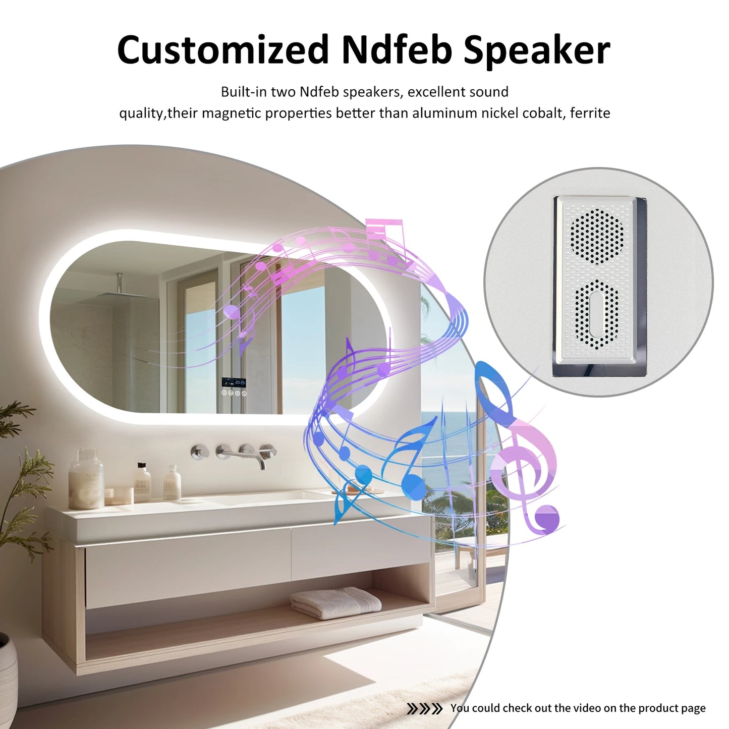 Wisfor Oval LED Bathroom Mirror with Lights Anti Fog Bluetooth
