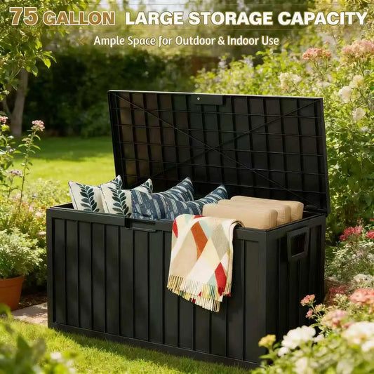 Outdoor Deck Box With Lockable Lid And Heavy Duty Hinges