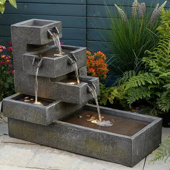 Tankana Tiered Water Fountain For Outdoor Garden With LED