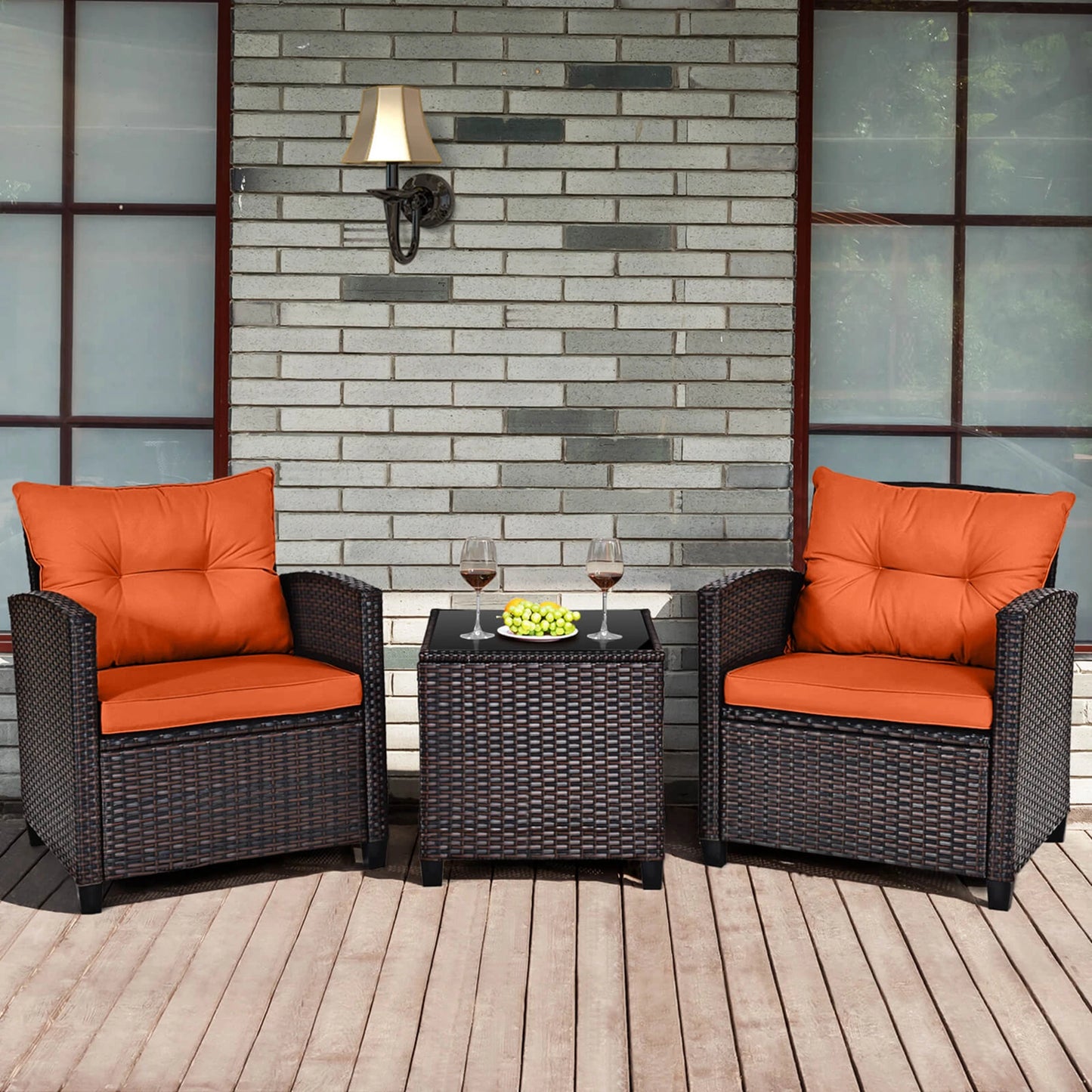 HOMASIS 3 Piece Patio Rattan Furniture Set Outdoor Conversation Cushions