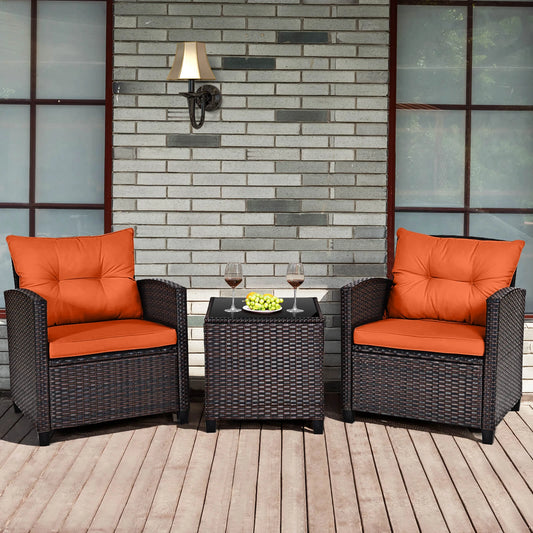 HOMASIS 3 Piece Patio Rattan Furniture Set Outdoor Conversation Cushions
