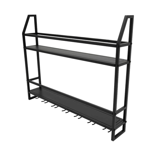 Double-layer Wine Rack Wall-Mounted Glass Holder Shelf Organizer Shelves Storage 7 Glasses Hook Hanging for Kitchen Restaurant