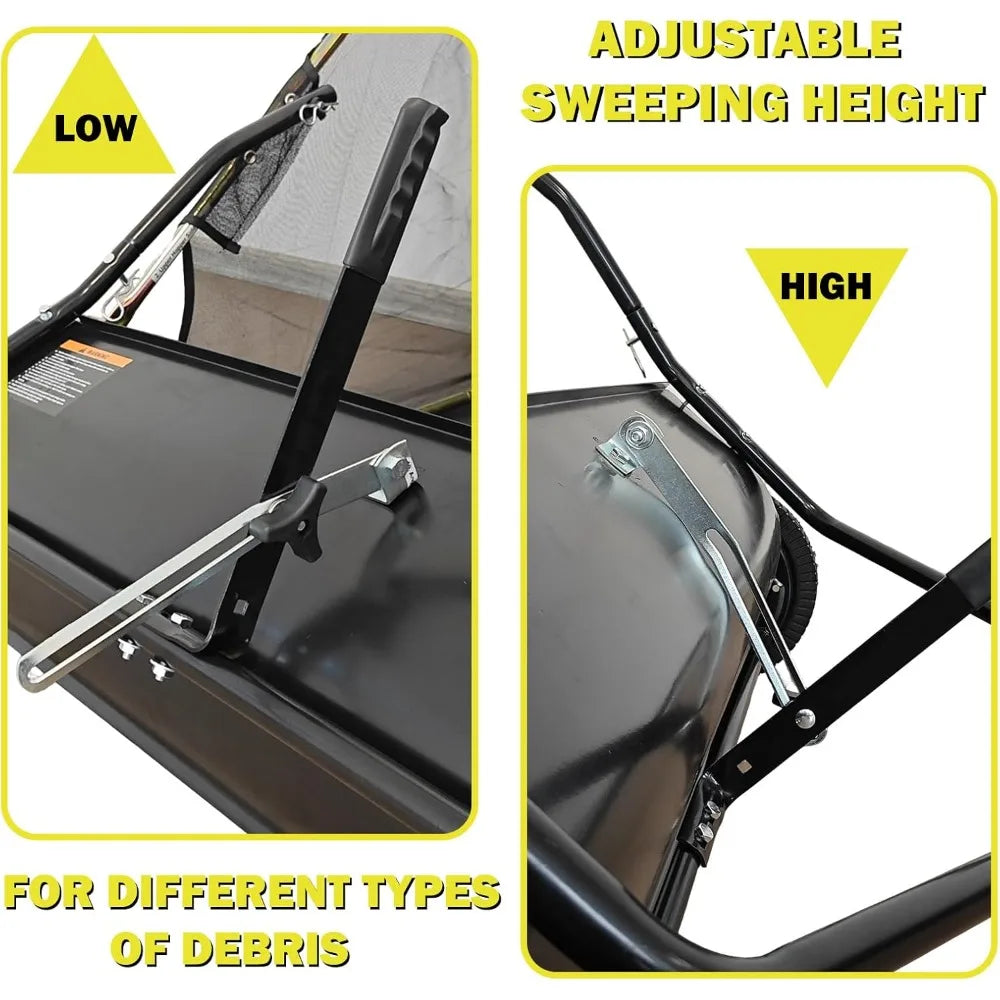 Tow Behind Lawn Sweeper With Adjustable Brush Height