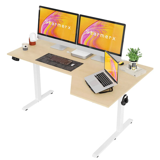 L Shaped Electric Standing Desk – Height Adjustable 59 x 35 Inch Ergonomic Perch Stand Workstation – Memory Preset – Executive Writing Table for Home or Office – US Standard, 59 Inches