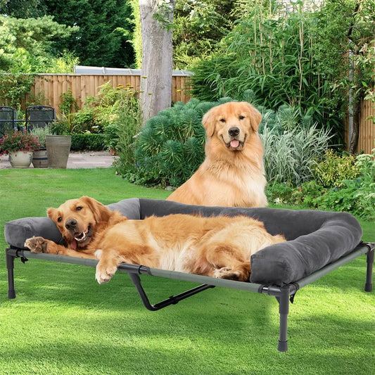 BINGOPAW Outdoor Dog Bed Elevated Cooling Pet Lounger with Detachable Plush Bolster Mesh Cot Sleep for Camping