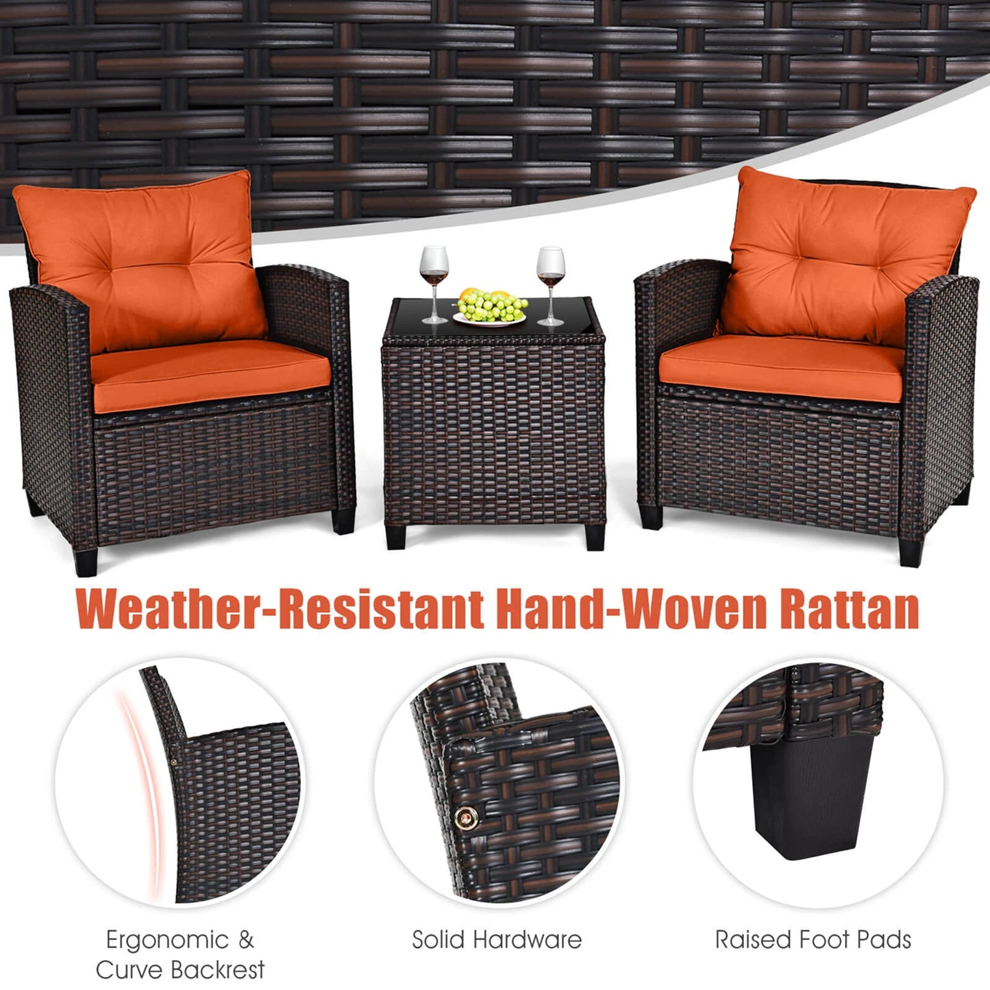 HOMASIS 3 Piece Patio Rattan Furniture Set Outdoor Conversation Cushions