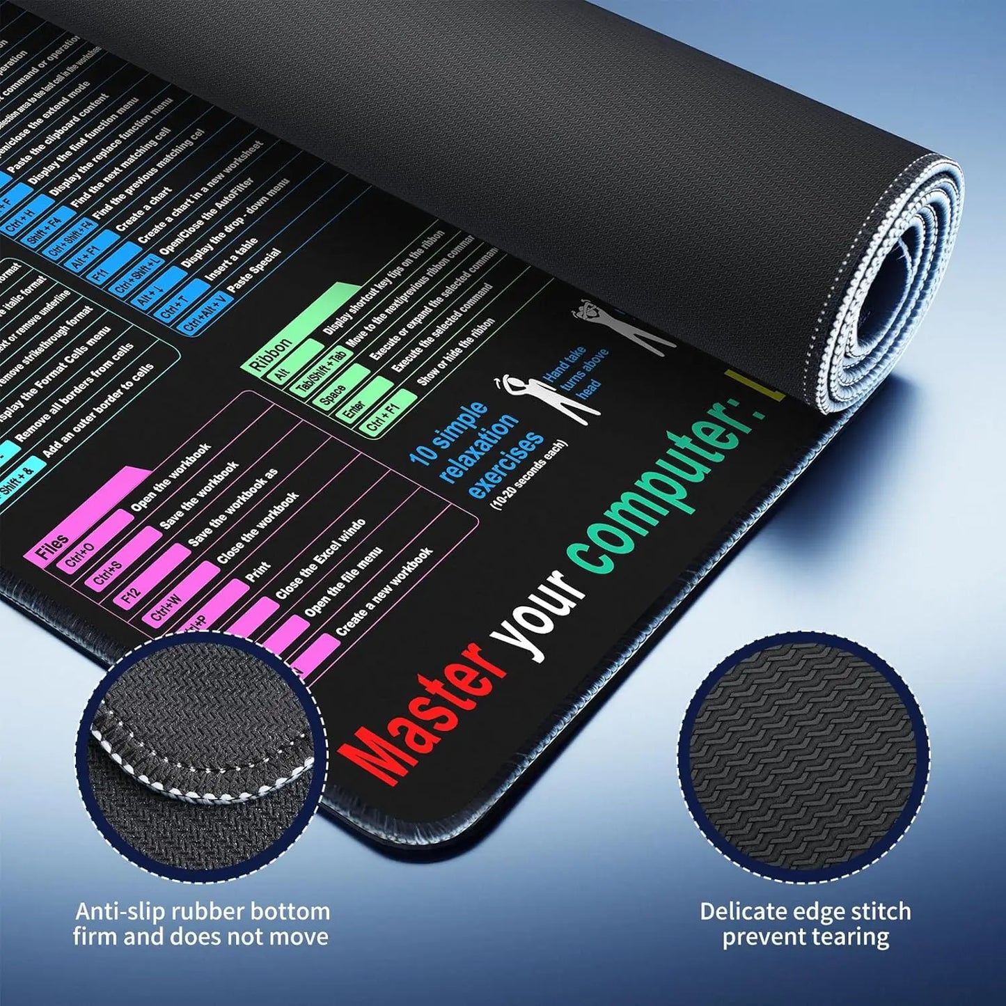 Excel And Word Shortcut Desk Pad With Waterproof Non Slip