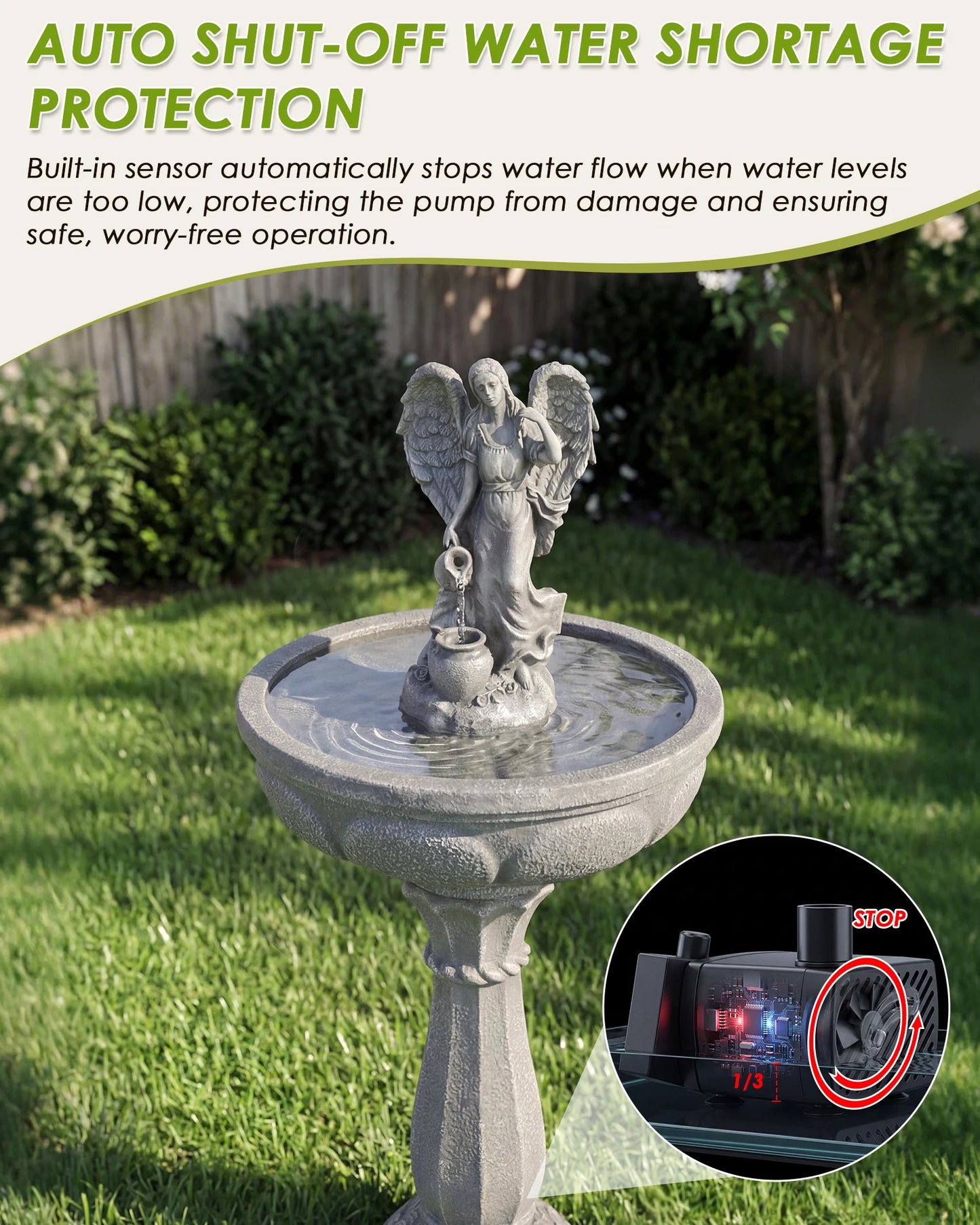 Outdoor Water Fountain With Whisper Quiet Pump Freestanding Resin