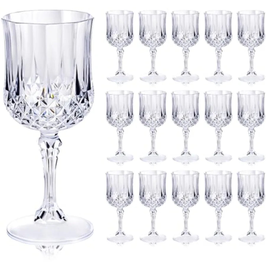 24PCS Blue Plastic Wine Glasses - 7 Oz Plastic Goblets for Party - Blue Vintage Drinking Glasses - Disposable Water Goblets Set
