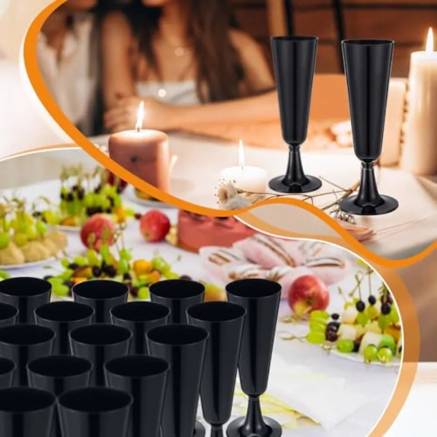 Pack Black Champagne Flutes Bulk Plastic Disposable Champagne Glasses 5.5 oz Plastic Mimosa Glasses Wedding Cocktail Cups for E