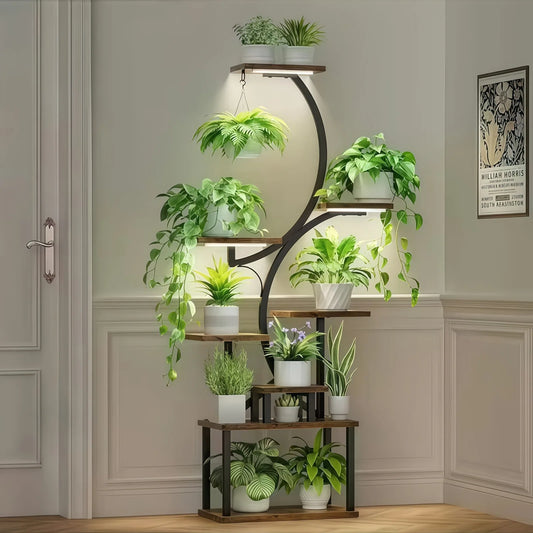 8 Tier Metal Indoor Plant Stand With Grow Lights