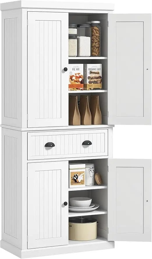 Traditional Kitchen Pantry Cabinet Freestanding Tall Storage With Four Doors