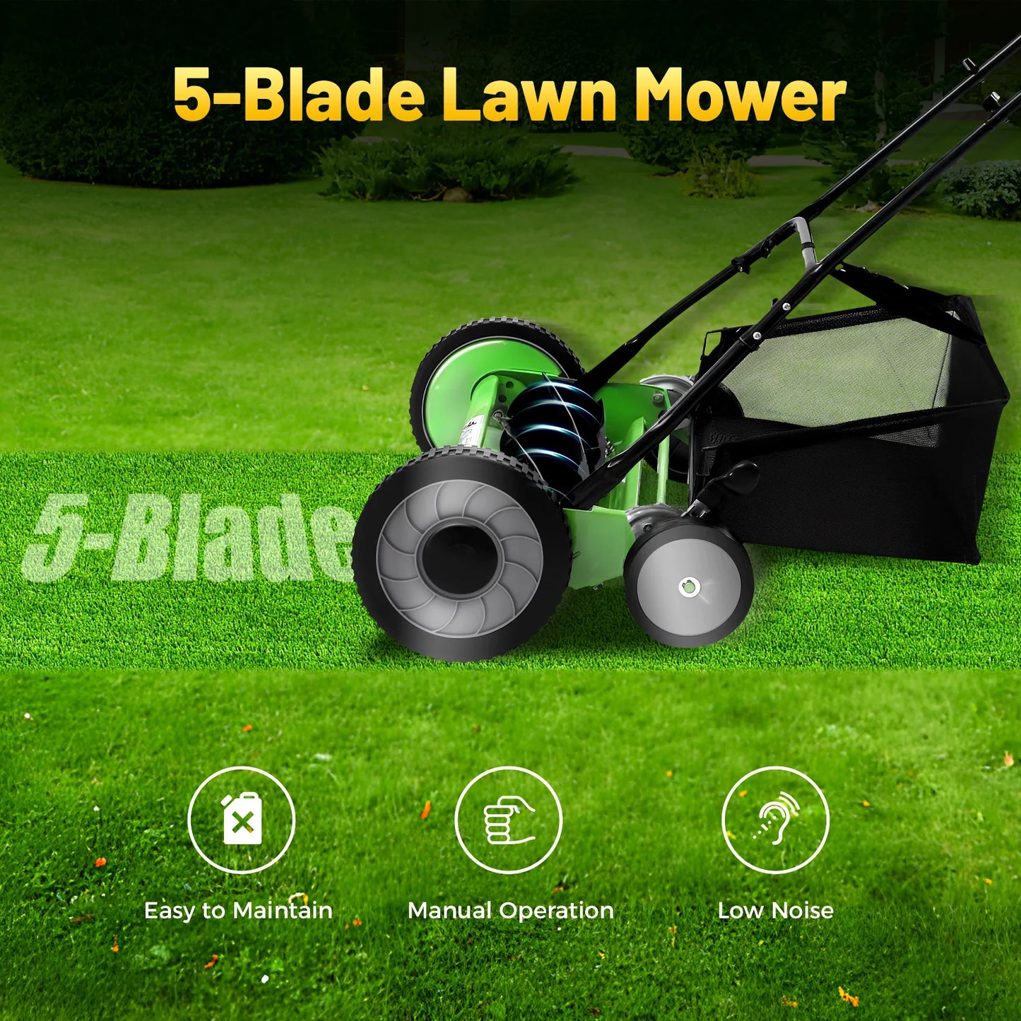 65 Manganese Steel 5 Blade Lawn Mower With Grass Catcher
