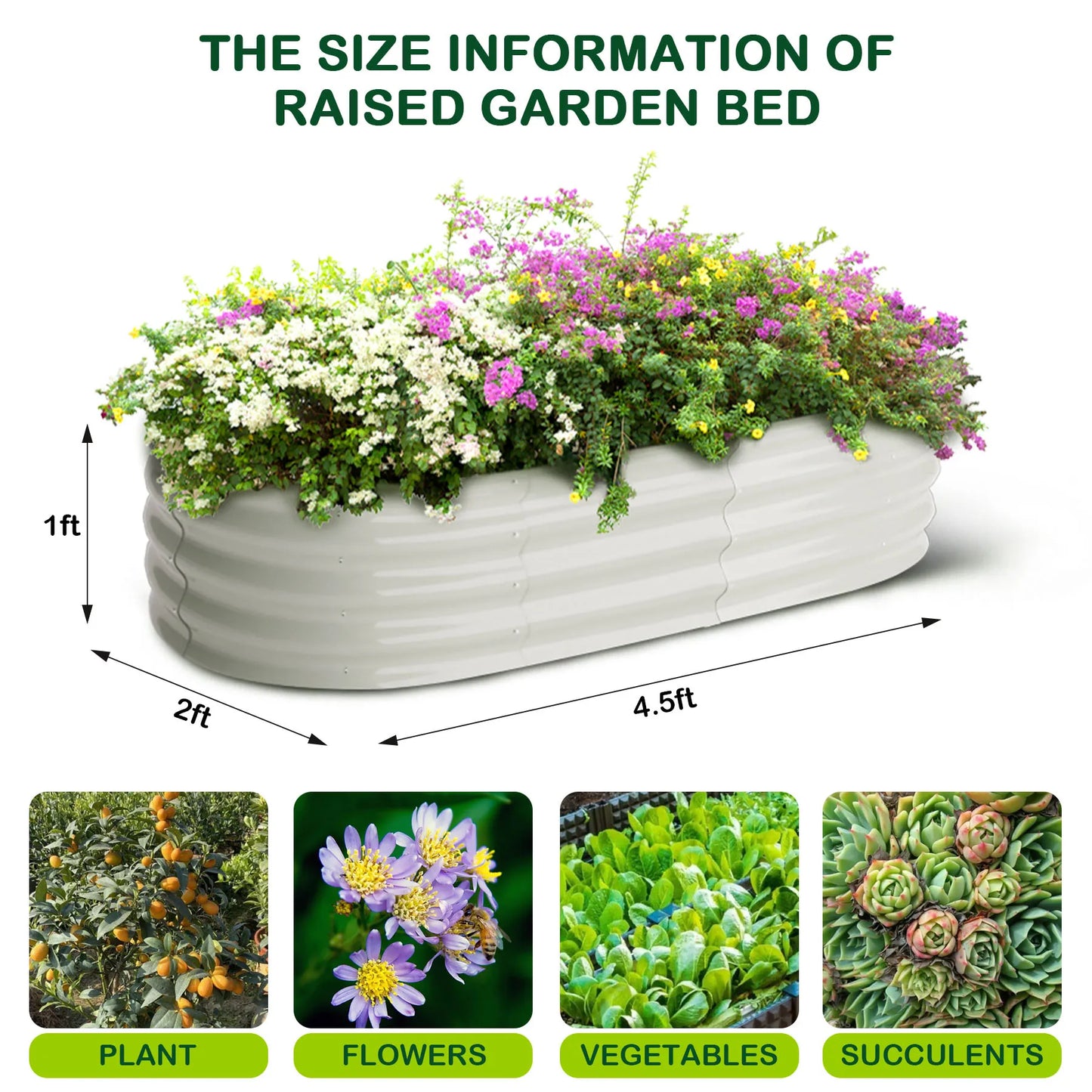 HiMISS 2-Pack Oval Galvanized Steel Raised Garden Beds