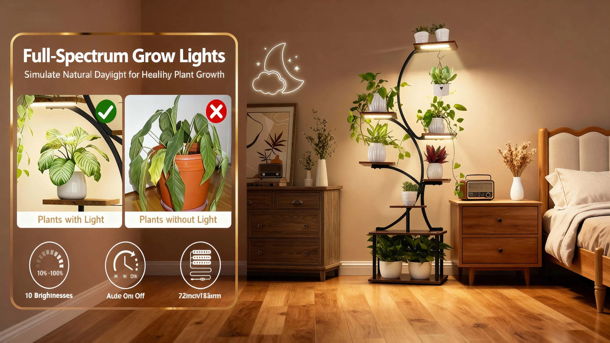 8 Tier Metal Indoor Plant Stand With Grow Lights
