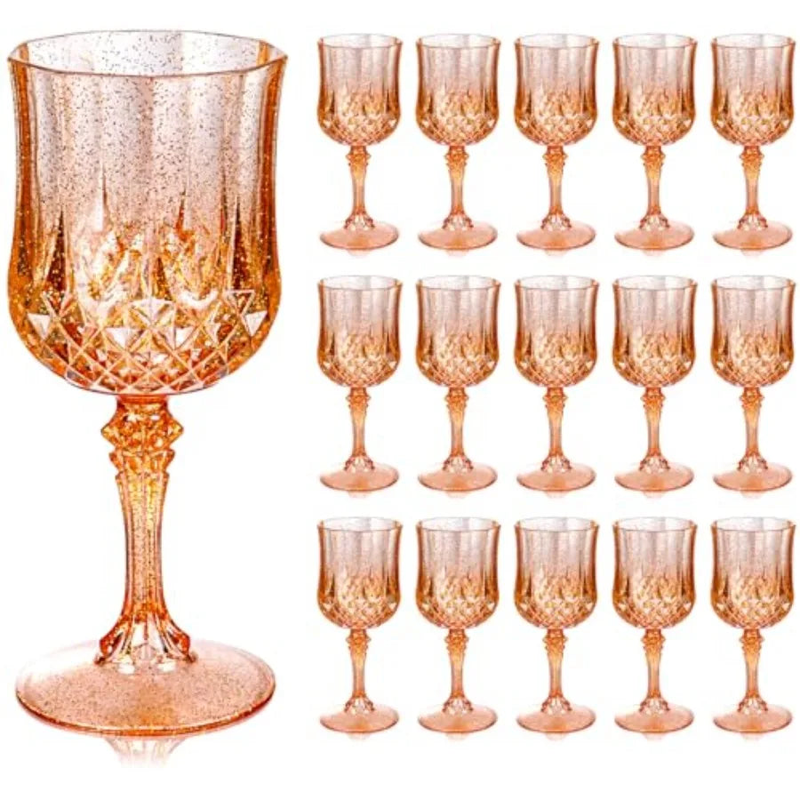 24PCS Blue Plastic Wine Glasses - 7 Oz Plastic Goblets for Party - Blue Vintage Drinking Glasses - Disposable Water Goblets Set