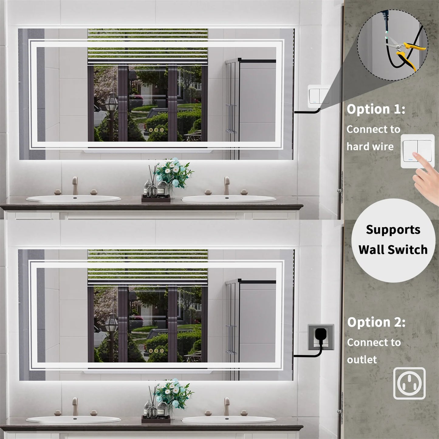 LED Backlit Bathroom Mirror With Dual Lights And Anti-Fog