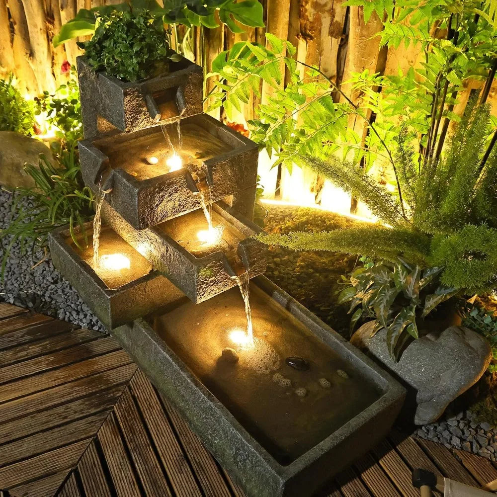 Tankana Tiered Water Fountain For Outdoor Garden With LED