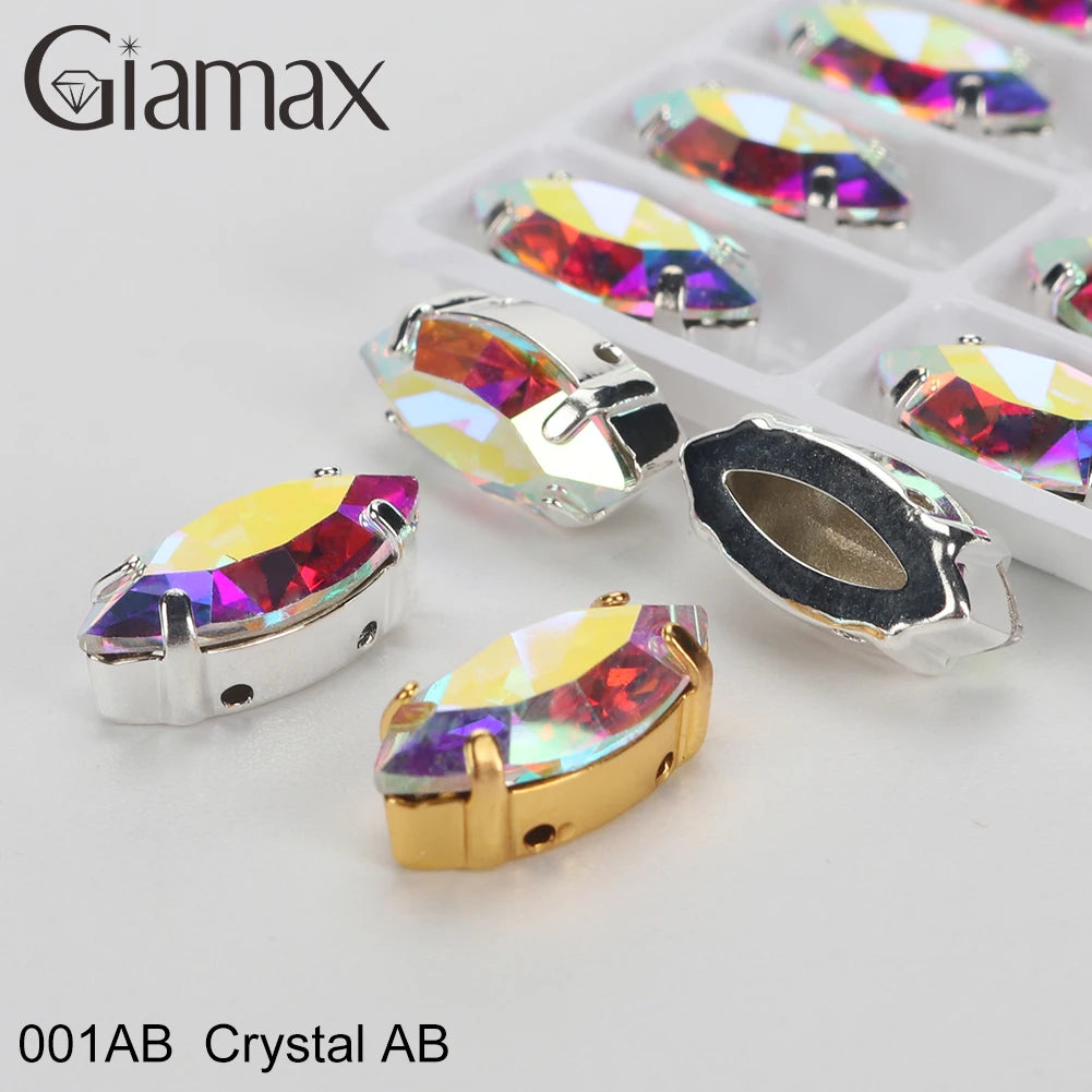 Giamax Tear Drop Glass Crystal Sewing Stone Sew on Rhinestones Gold Silver Claw Rhinestones For Garment Clothes Bags