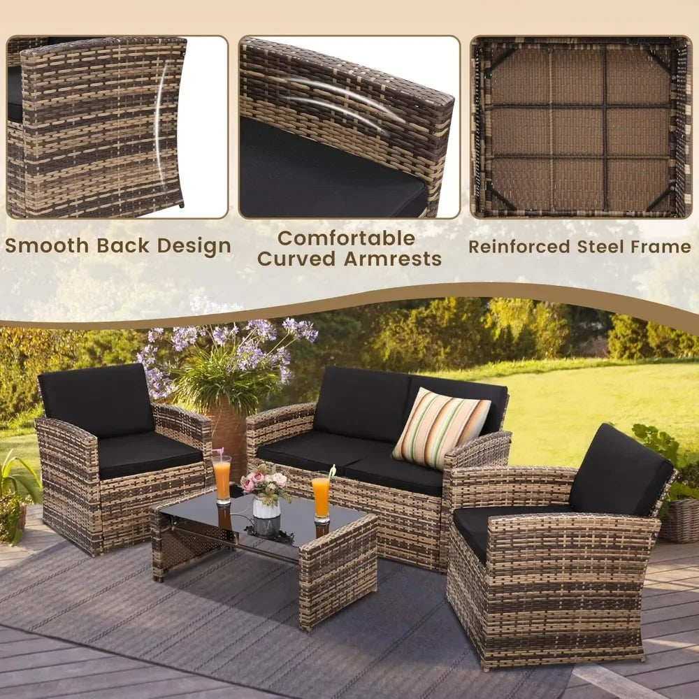 Outdoor Patio Conversation Set With Two Chairs And Coffee Table