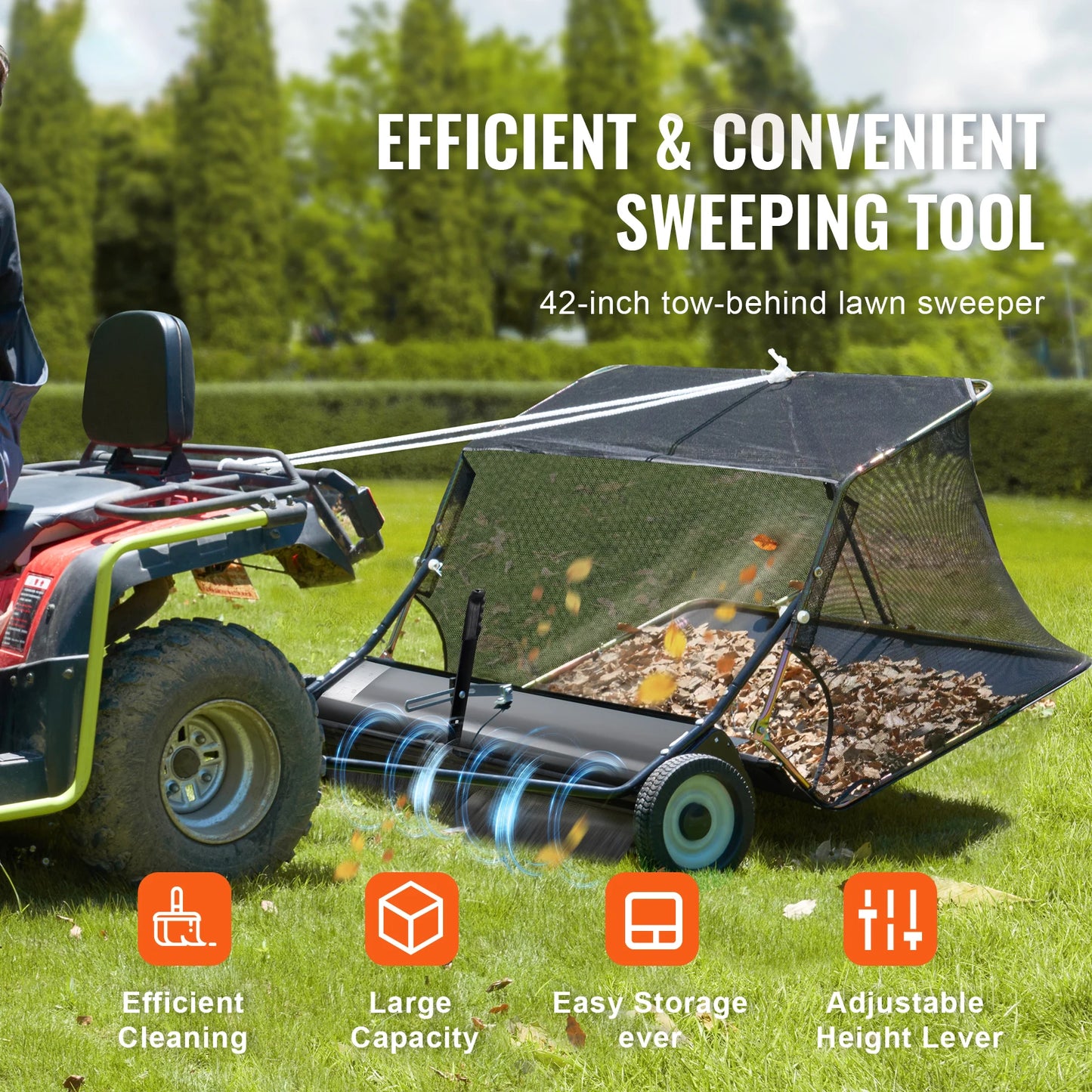 SucceBuy Heavy Duty Lawn Sweeper Tow Behind 12 Cu Ft