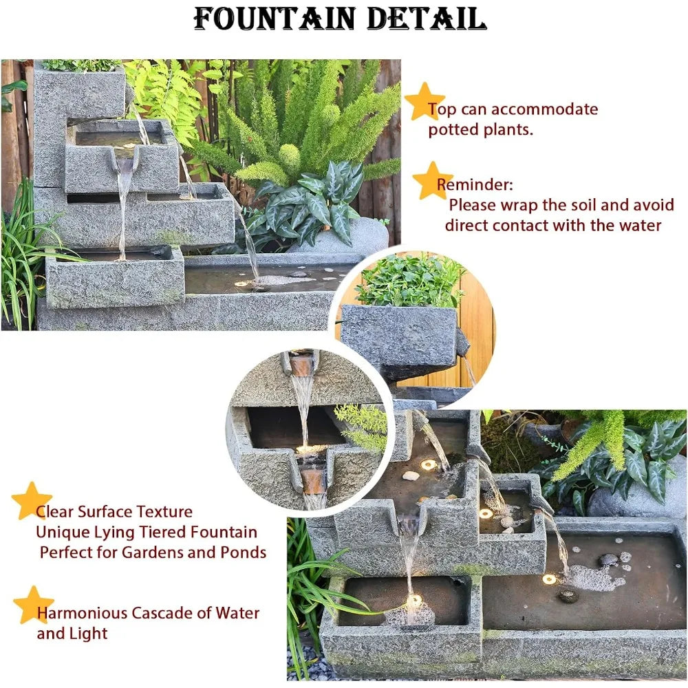 Tankana Tiered Water Fountain For Outdoor Garden With LED