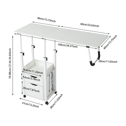 Movable Bedside Table Warp-Proof OverBed Desk Height Adjustable EASY Cleaning Multi-Function Bed Table for Bedrooms/Dormitories