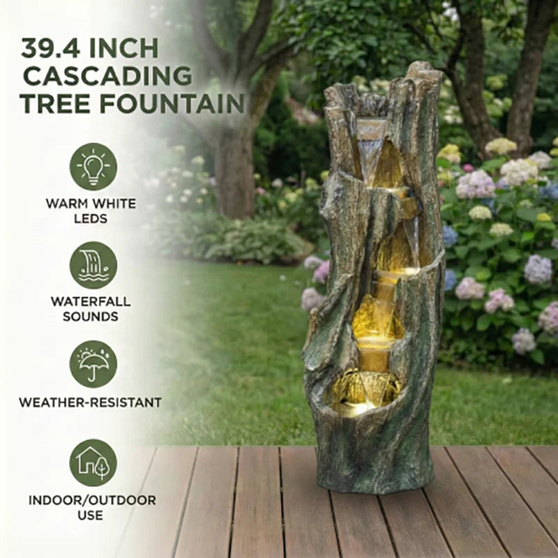 Waterfall Outdoor Fountain for Gardens and Patio With LED Lights