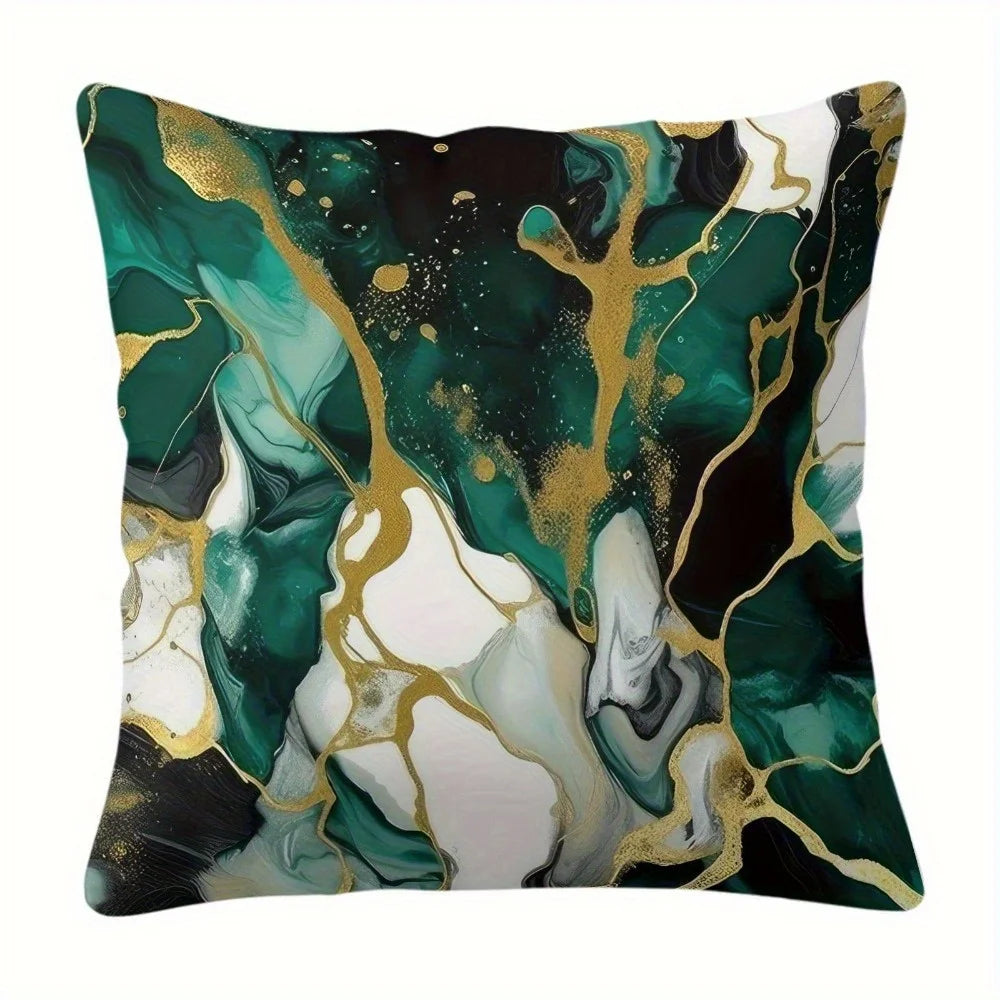 Marble Pattern Velvet Pillow Covers Set, Polyester Cushion Cases