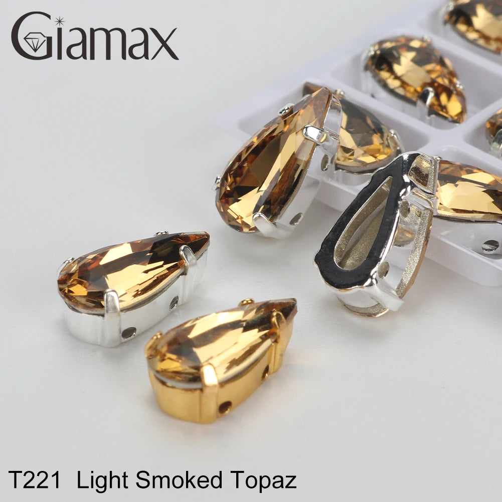 Giamax Tear Drop Glass Crystal Sewing Stone Sew on Rhinestones Gold Silver Claw Rhinestones For Garment Clothes Bags