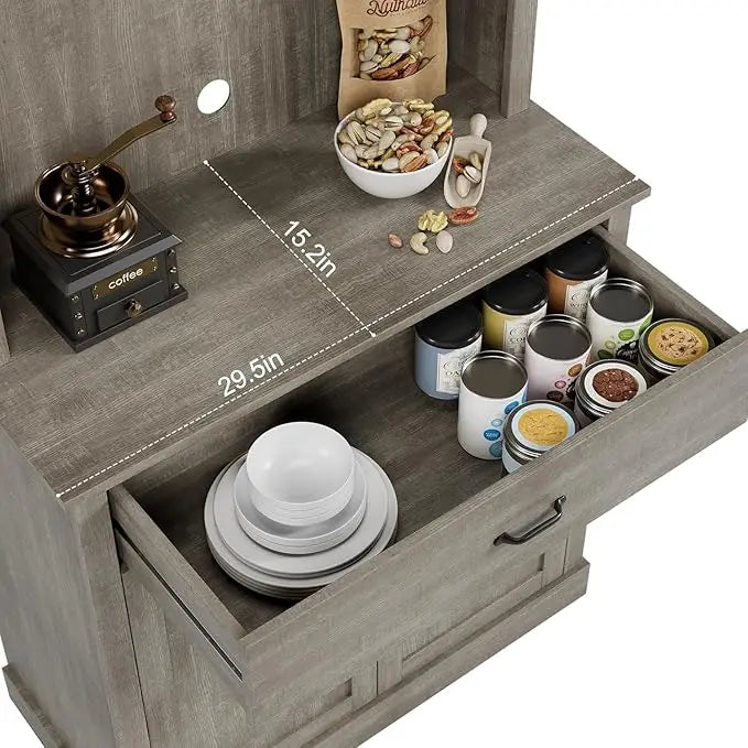 HiMISS Kitchen Pantry Cabinet Hutch With Microwave Stand