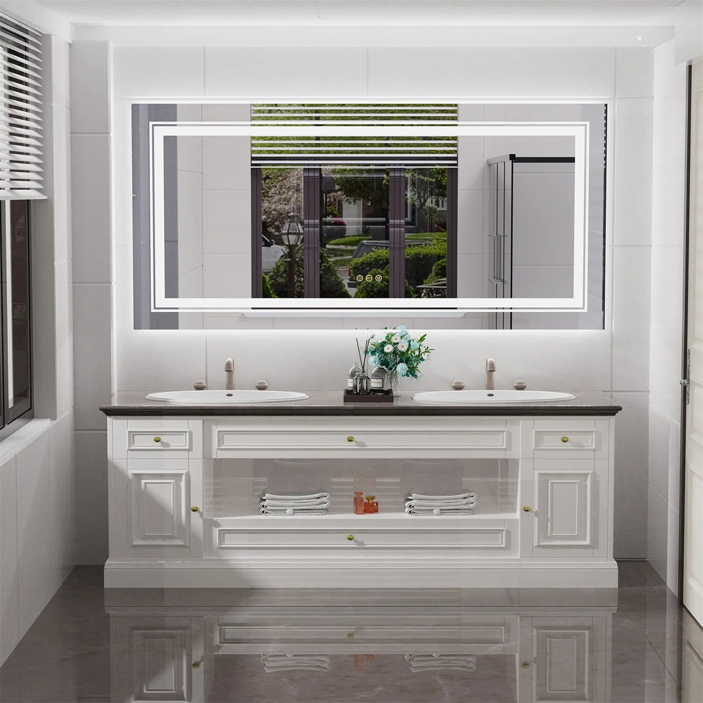 LED Backlit Bathroom Mirror With Dual Lights And Anti-Fog