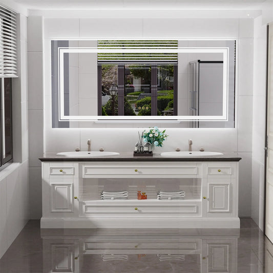LED Backlit Bathroom Mirror With Dual Lights And Anti-Fog