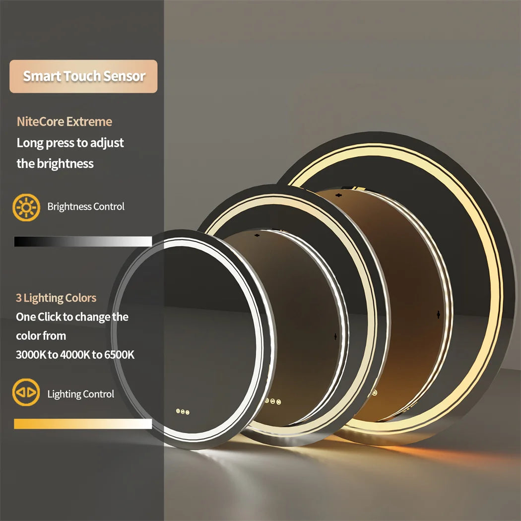 32 Inch Round LED Lighted Bathroom Mirror Wall Mounted Anti-Fog Vanity Mirror with Touch Sensor Backlit for Home