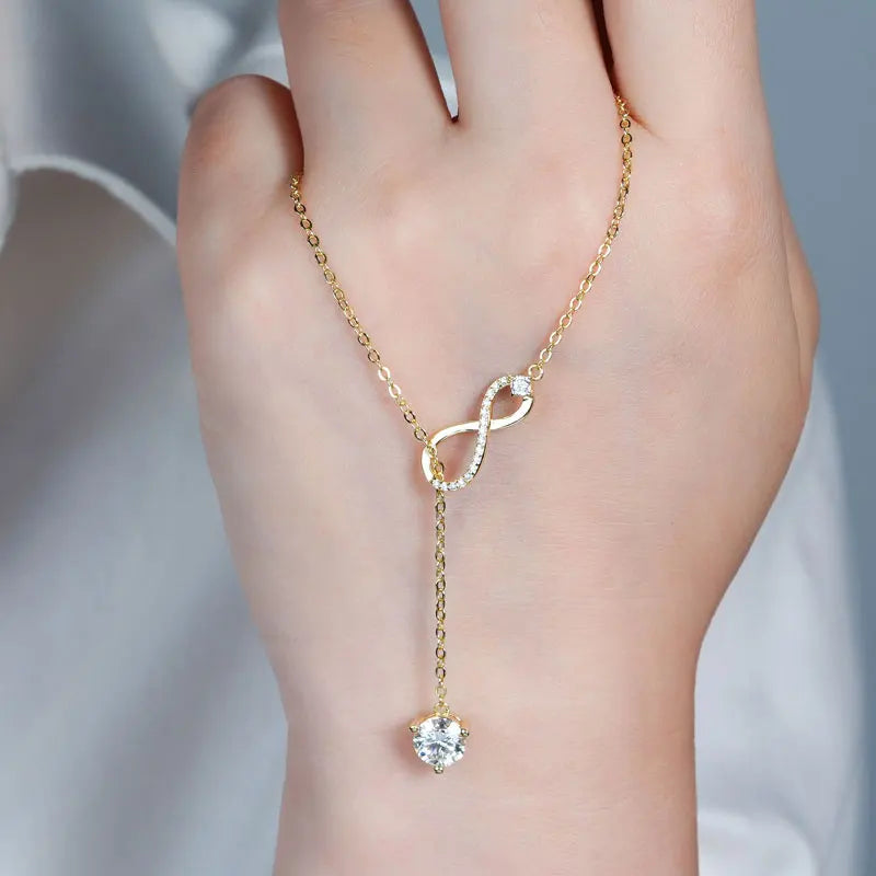 Sterling Silver Infinity Necklace 925 Moissanite Y Shape Pendant