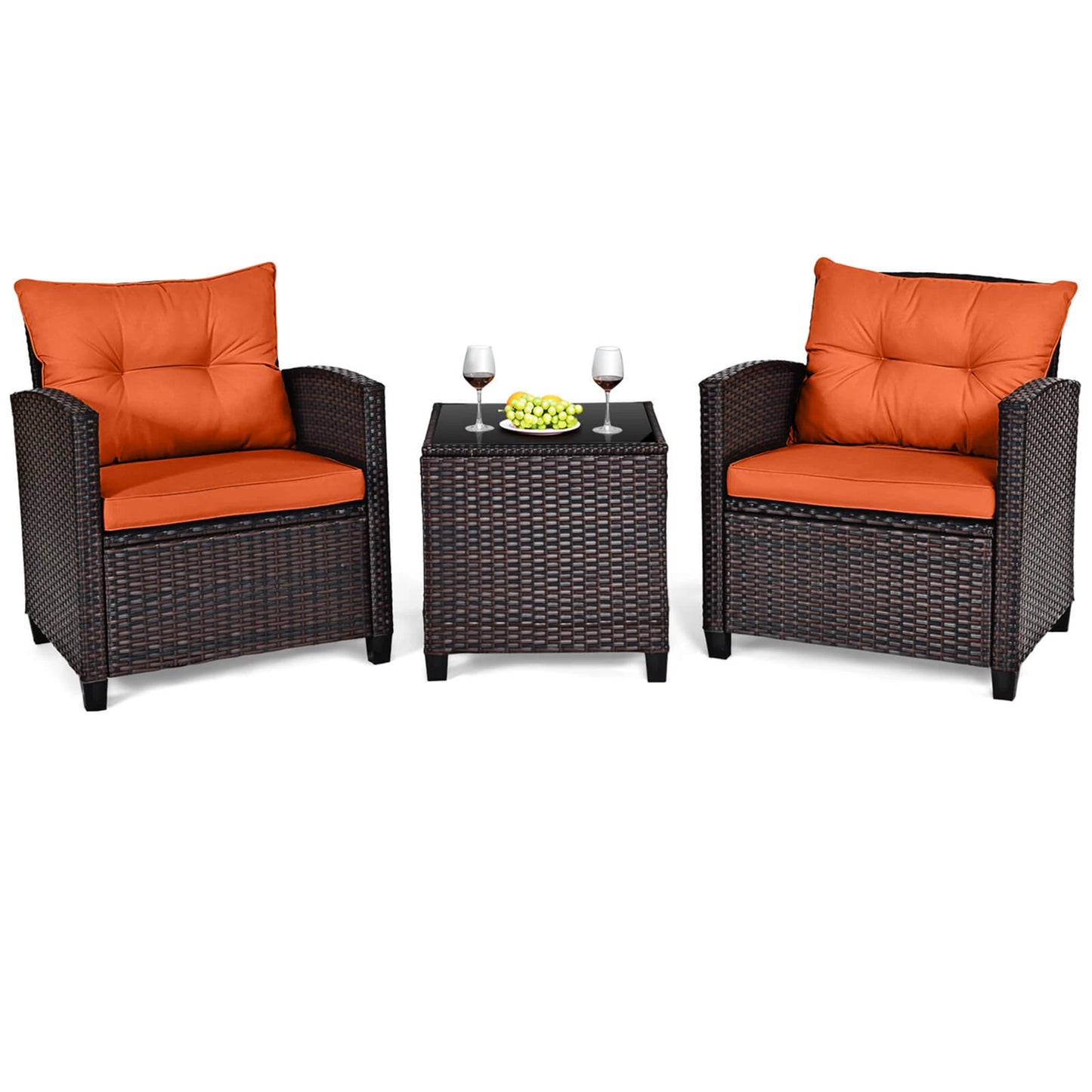 HOMASIS 3 Piece Patio Rattan Furniture Set Outdoor Conversation Cushions