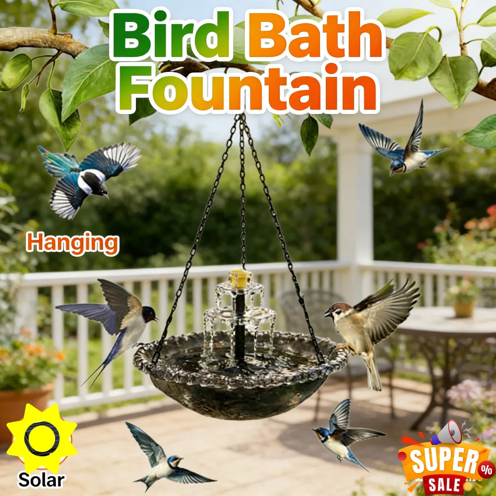 Solar Cascade Hanging Bird Bath Fountain For Garden Patio