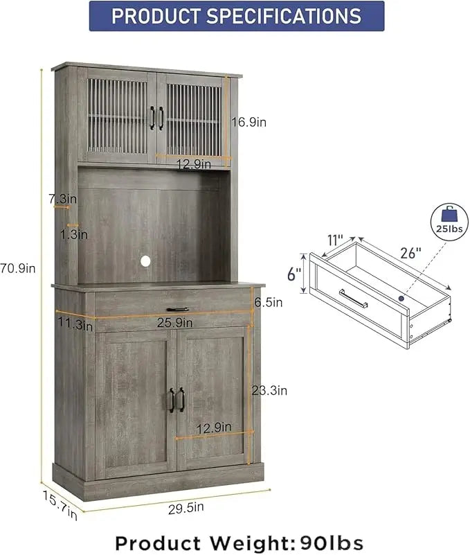 HiMISS Kitchen Pantry Cabinet Hutch With Microwave Stand