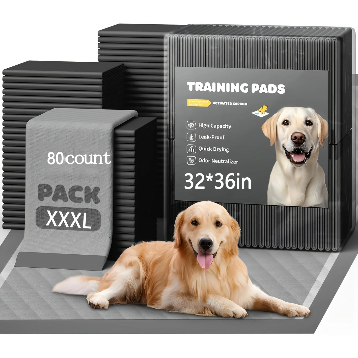 Extra Large 32"x55" /32"x48" 40pcs Odor-Control Super Absorbency Charcoal Pee Pads For Dogs, Leak-Proof Pet Training Pee Pads, Thicken Disposable Potty Pads Puppy Training Pads For Cats Rabbits JUYHGV