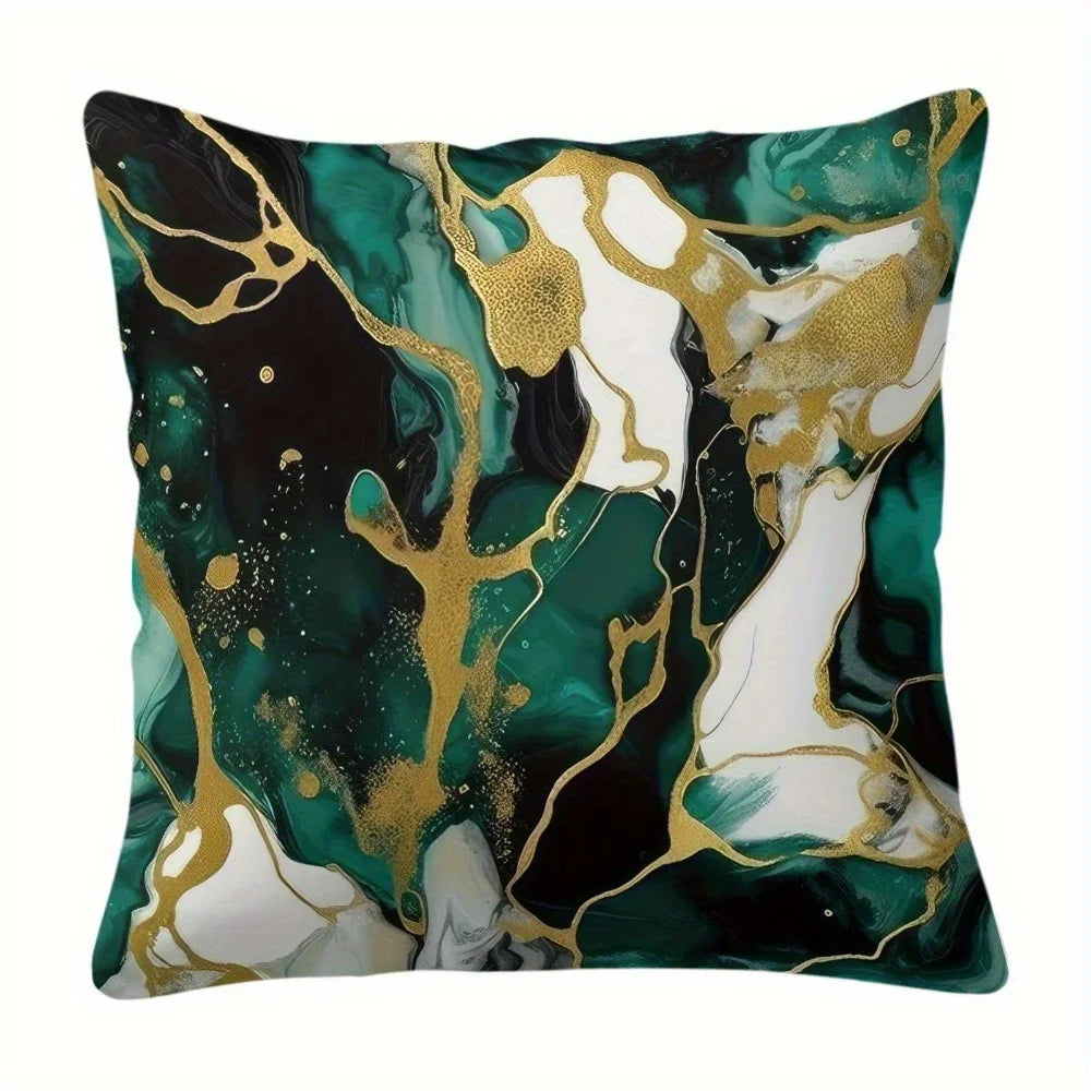 Marble Pattern Velvet Pillow Covers Set, Polyester Cushion Cases