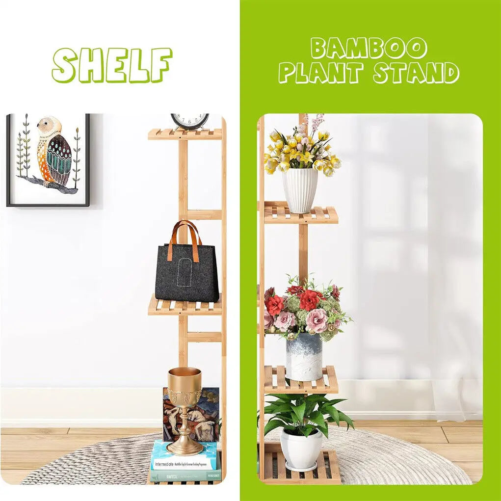 Bamboo Plant Stand Tall  Flower Stand Storage Display Rack for Indoor Outdoor